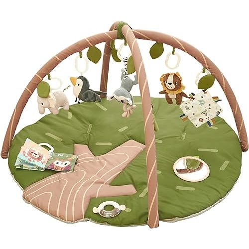 Baby Play Gym and Activity Mat for Newborn 0-6-12 Months | Extra Large Tummy Time Mat with 8 Removable Sensory Toys | Infant Play Mat for Boys & Girls | Jungle Safari Nursery Decor – 35" x 37"
