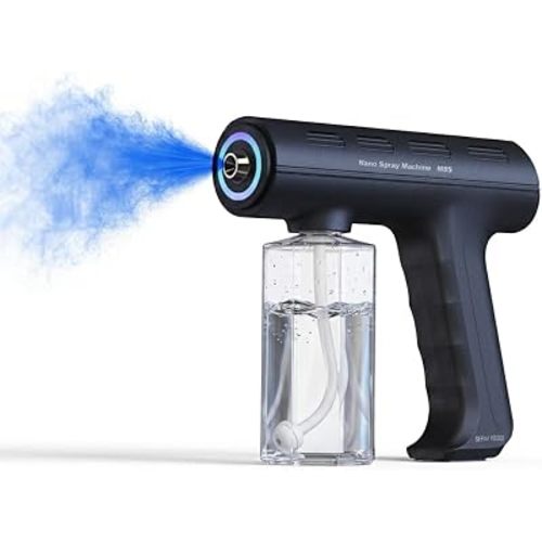 Nano Spray Machine Blue Ray Mist Sprayer Gun – Handheld Cordless Rechargeable Atomizer, 240ML Refillable, Single Gear, Fine Mist for Home/Salon/Office/Travel Water-Based Solution Mister（M8S-Black）