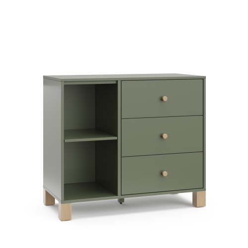 Storkcraft California 3 Drawer Nursery Combo Dresser, Olive with Driftwood