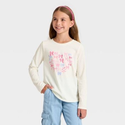 Girls' Long Sleeve 'Bow Heart' Graphic T-Shirt - Cat & Jack™ Cream