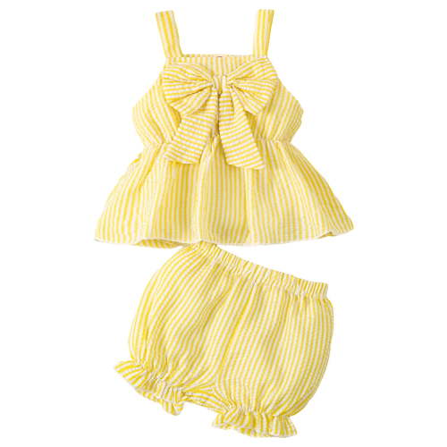 TOWED22 Toddler Girls Summer Clothes 2Pcs Outfits Sleeveless Gingham Ruffle Cami and Shorts Set Baby Girl 18M-8Y(Yellow,12-18 M)