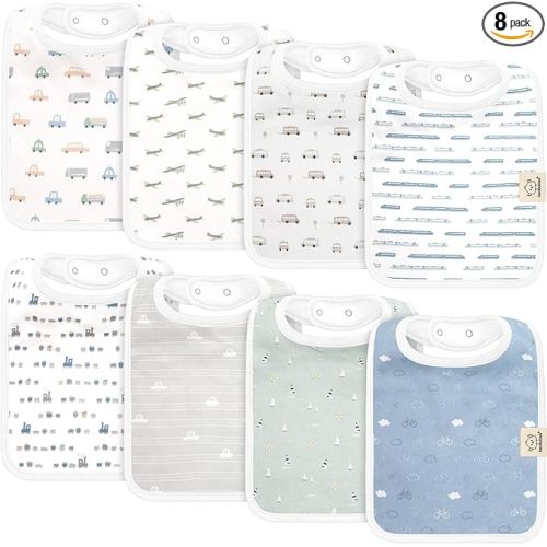 KeaBabies 8-Pack Organic Baby Bibs for Boys, Girls - Super Absorbent Cotton Drool Bibs for Baby Girl & Boy, Teething Toddler, Drooling Newborn, Ultra Soft & Machine Washable (Vessels)