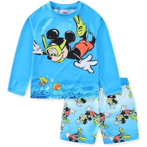 Disney Mickey Mouse Boys UPF 50+ Rash Guard and Swim Trunks Swimsuit for Infant, Toddler, and Big Kids