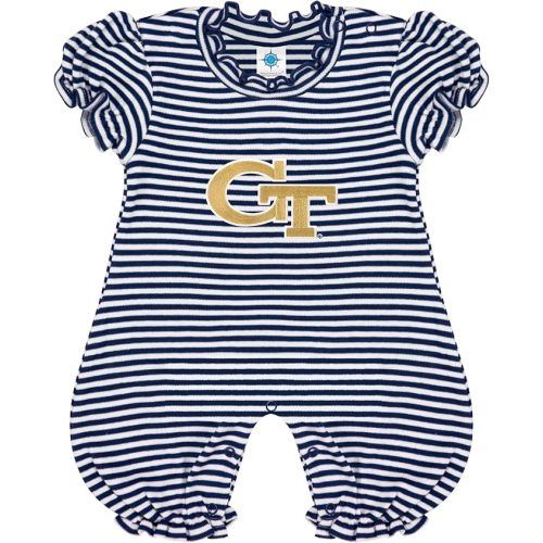 Creative Knitwear College Baby Striped Puff Sleeve Romper - Team Logo, Many Colors, for Girls (Newborn-12 Months)