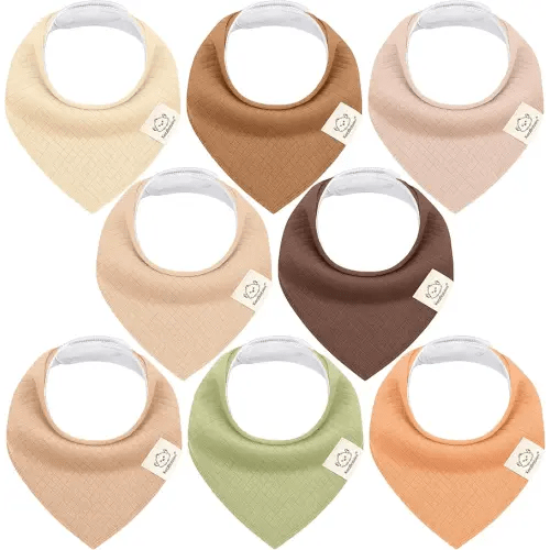KeaBabies 8-Pack Bandana Bibs for Baby Girls, Boys - Organic Cotton Baby Bibs for Drooling & Teething Newborn, Toddler, Infant 0-36 months, Extra Soft, Absorbent Cloth with Snaps (Driftwood/Quin)