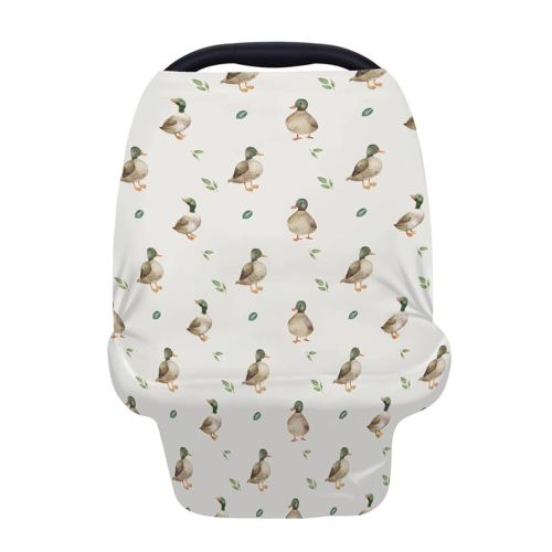 5-in-1 Unisex Cartoon Mallard Duck Leaf Pattern Baby Carseat Stroller Cover for Boys Girls, Cute Duck Infant Toddler Privacy Nursing Breastfeeding Canopy, Grocery Shopping Cart Cover-24x28