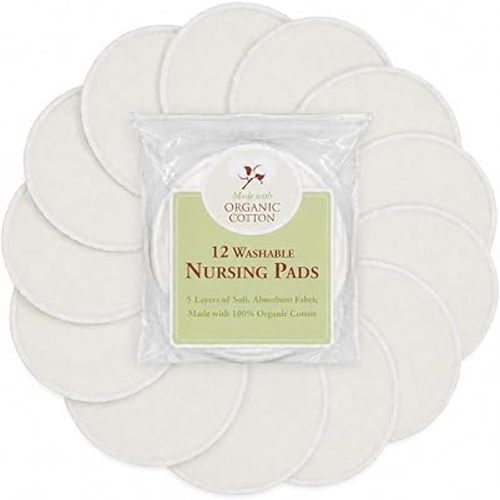 TL Care Nursing Pads Made with Organic Cotton - Soft, Breathable, Absorbent & Washable, Natural Color, 12 Count