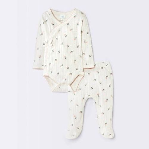 Baby Girls' 2pc Floral Pointelle Top & Bottom Set - Cloud Island™ Ivory 0-3M