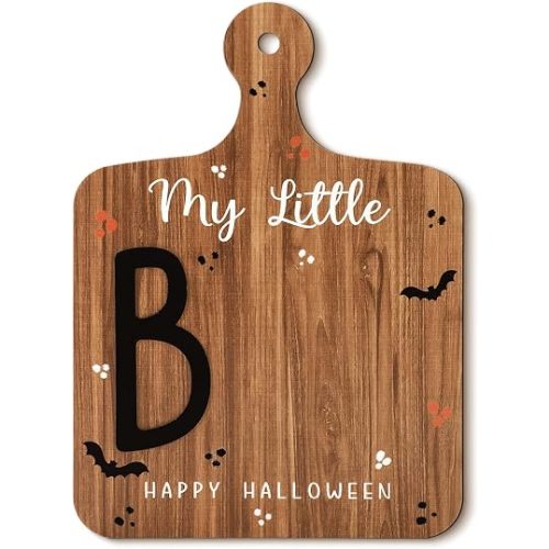 JarThenaAMCS Baby First Halloween Wooden Milestone Card DIY Footprint Art Little Boo Board Sign Nursery Decorative Ornament for Newborn Baby Shower Photo Prop Keepsake
