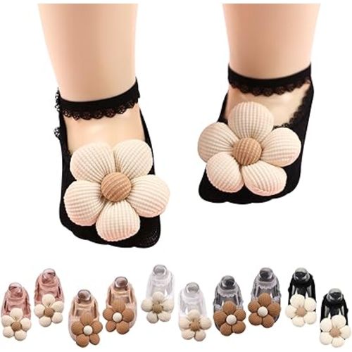 5Pack Baby Girls Socks,Flower Lace Non-Skid Toddler Socks Newborn Infants Anti Slip Princess Ankle Sock for Girls