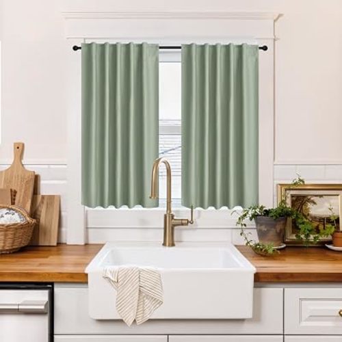 RYB HOME 100% Blackout Short Curtains for Small Window, Back Tab
