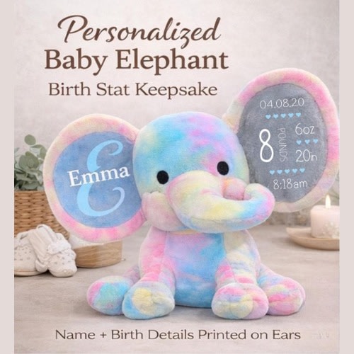 Custom Birth Announcement Personalized Elephant, Birth Stats, New Baby Gift, Newborn Gift, Baby Gift, Stuffed Elephant, Custom Baby Gift