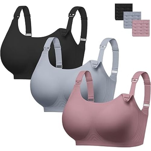 Angelhood Seamless Nursing Bra for Women Wire Free Full Coverage Comfort Maternity Bra with Extra Extender,3P