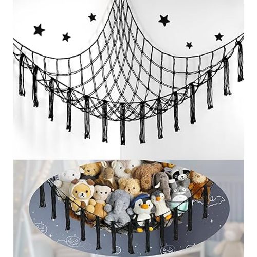 Stuffed Animal Storage Hammock or Net Corner - Large Toy Hammock Net for Stuffed Animals Room Decor - Cute Stuff Animal Organizer Plush Holder - Kids Baby Nursery Essentials Wall Bedroom Home Decor