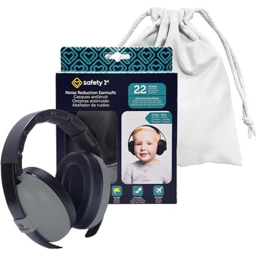 Safety 1st Noise Reduction Earmuffs for Babies & Toddlers, 22dB Noise Cancelling Headphones for Ages 3 Months to 3 Years – Infant Ear Protection for Concerts, Fireworks, Airplanes & More - Grey