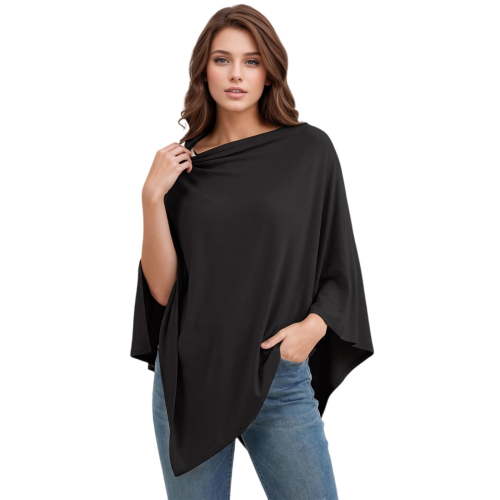 VKQNRGS Nursing Cover for Women Breastfeeding, Buttery-Soft 360° Full Privacy Nursing Poncho, Breathable Stretchy Breastfeeding Cover, Multi-Use Car Seat Canopy,Black