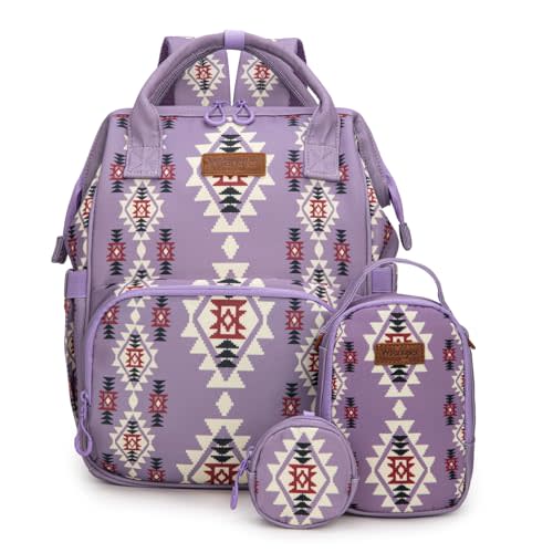 Montana West Wrangler Callie Diaper Bag Backpack with Pacifier Case, Crossbody Bottle Bag and Stroller Straps Western Pattern Multifunction Baby Travel Bag Set WG2215-9110LV