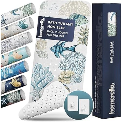 Bathtub Mat Non Slip Anti Mold for Kids 40x16 - homerella® Bath Mat for Tub, BPA Free, Incl. 2 Hooks, Washable Shower Mat Non Slip Anti Mold, Shower Mats for Inside Shower, EU Certified