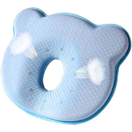 Memory Foam Travel Pillow Case Neck Support Breathable Head Pillow Case Portable Cute Cartoon Bear Soft and Pillow Case Flat Soft Bed Pillow Blue1
