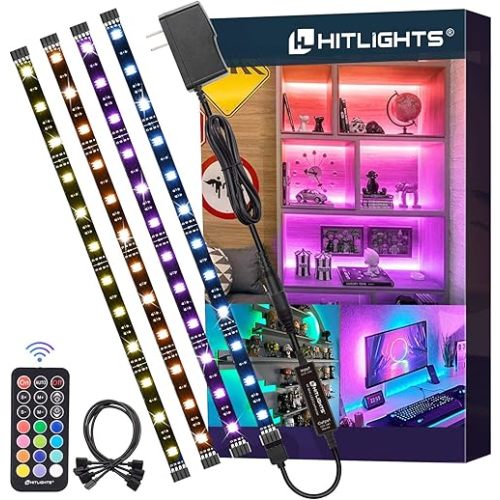 HitLights LED Strip Lights, Small LED Light Strips Dimmable, RGB 5050 Color Changing LED Tape Light with Remote and UL-Listed Adapter for TV Backlight, Bedroom, Cabinet Shelf Display
