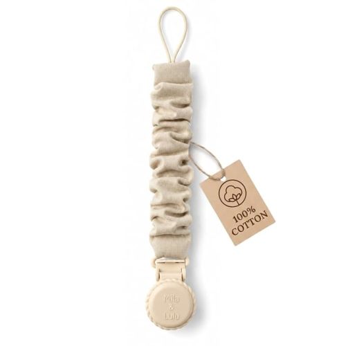 Muslin Cotton Pacifier Clips- Metal-Free, Lightweight and Secure Pacifier Holder for Babies (Beige Toile) - Mila & Lulu