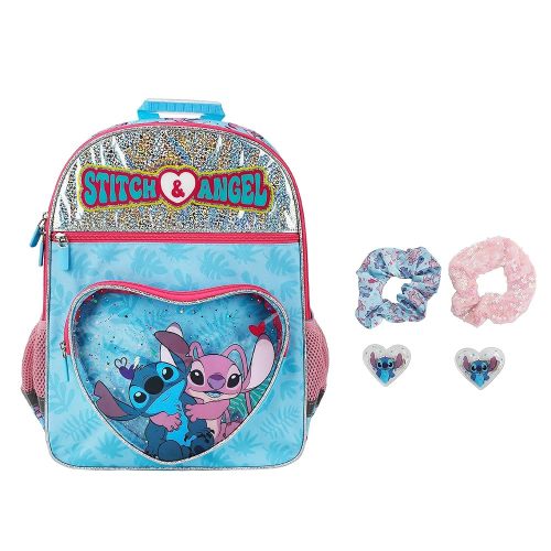 Bioworld Disney's Stitch and Angel 5-Piece 16" Backpack & Hair Care Value Set