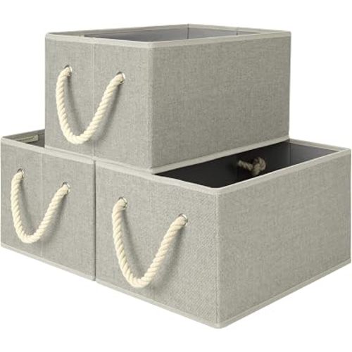 StorageWorks Storage Baskets for Shelves, Closet Organizers and Storage Bins, Fabric Organizer Bins for Clothes, Closet Shelf Organizer, Gray, Large, 3-Pack