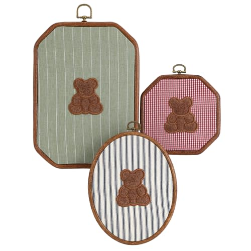 Novabright 3 Pack Handmade Vintage Teddy Bear Wall Art Nursery Canvas Print, Cute Teddy Bear Room Decor for Baby Shower Favor Bedroom Decor