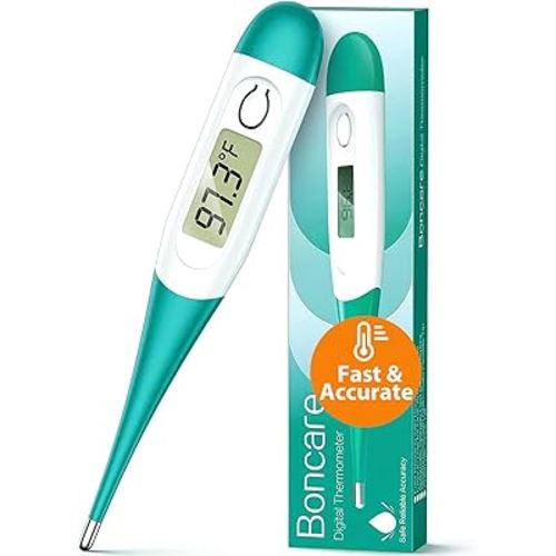 Boncare 10 Seconds Digital Thermometer for Adults and Kids - Accurate & Safe Rectal Thermometer for Baby with Fever Alarm, Oral Thermometer (Clear Blue)