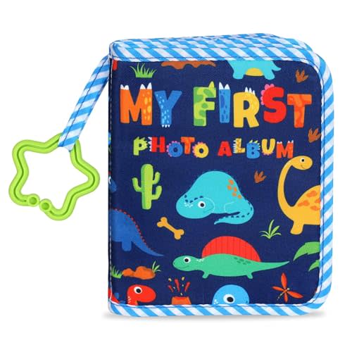 Baby's My First Family Album Soft Photo Cloth Book Blue Dinosaur My First Book of Photos Baby Memory Album Gift Holds 4x6 Pictures for Babies Newborn Toddler & Kids Baby Shower