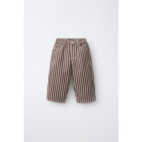 STRIPED BAGGY JEANS - Brown | ZARA United States
