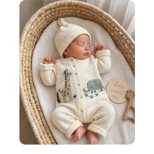 SHEIN Newborn Baby Girl Cute Cartoon Print Long Sleeve Jumpsuit, Fall/Winter Neutral