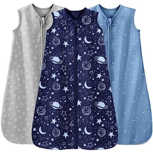 Unnivoll Baby Sleep Sack 6-12 Months 3 Pack 100% Cotton Lightweight 0.5 TOG Wearable Blanket Baby Sleep Bag with 2-Way Zipper for Newborn Infant Toddler Blue