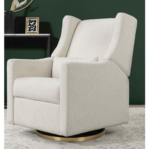 Crate & Barrel: Babyletto Kiwi Ivory Boucle Nursery Power Glider Recliner Chair with Gold Base