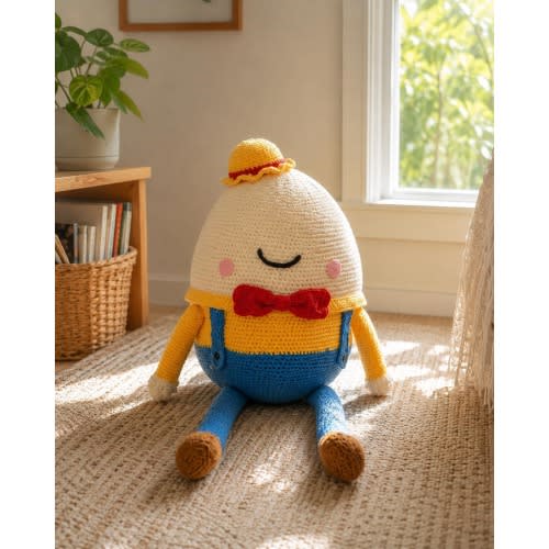 Handmade Humpty Dumpty Plush Toy – Crochet Amigurumi Nursery Rhyme Doll – Personalized Soft Plushie Gift