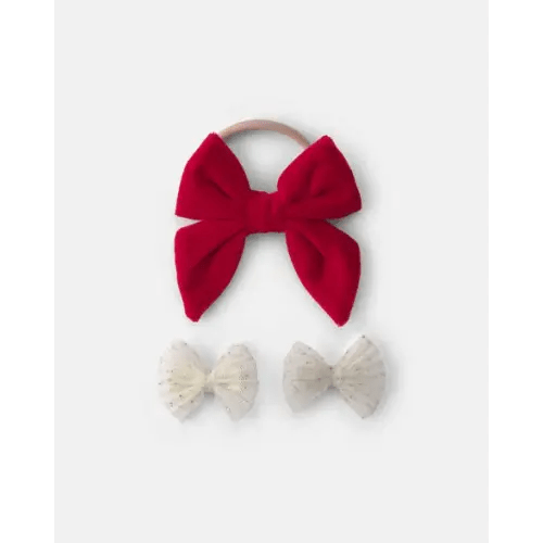 Baby Girl 2-Pack Christmas Bow Headwrap & Hair Clips - White/Red | Carter's
