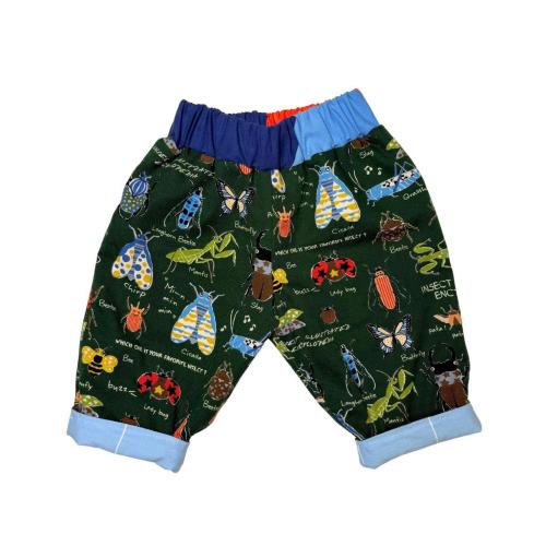 Handmade Grow-With-Me Baby Pants: Reclaimed Cotton Bug Print