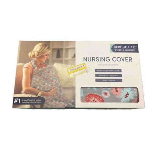 Bebe Au Lait NIB Pure & Simple Cotton Nursing Cover Gray Pink Blue Gray Pink.
