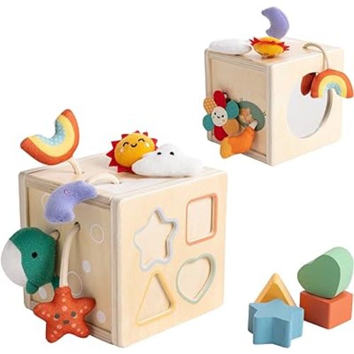 Pull String Activity Toy, Montessori Toys for Babies 6-12 Months, Wooden Activity Cube Baby Sensory Toys for 1 Year Old Boy Girl, Early Learning Baby Infant Toy 6 to 12 Months