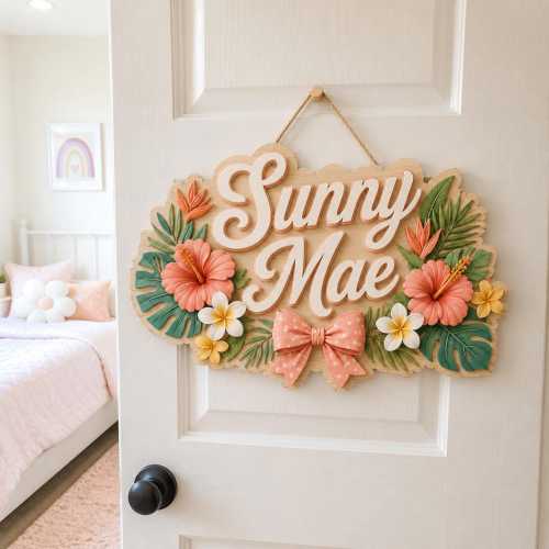 Custom Floral Baby Name Sign, 3D Wood Cherry Blossom Nursery Decor, Personalized Magnolia Wall Art, Botanical Baby Girl Gift