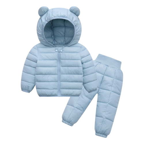 RMGVDSD Baby Boys Girls Two Piece Snowsuit Toddler Infant Winter Coats And Matching Pants Suit Lightweight Hooded Puffer Jacket Clothing Set Outerwear Light Blue 6-9 Months