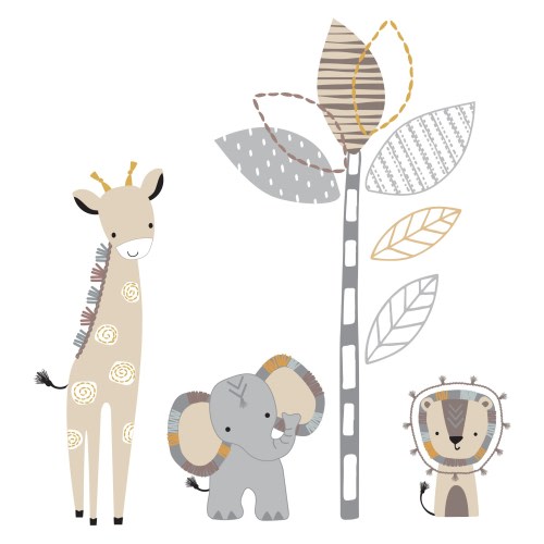 Lambs & Ivy Jungle Safari Gray/Tan/White Nursery 6-Piece Baby Crib Bedding Set