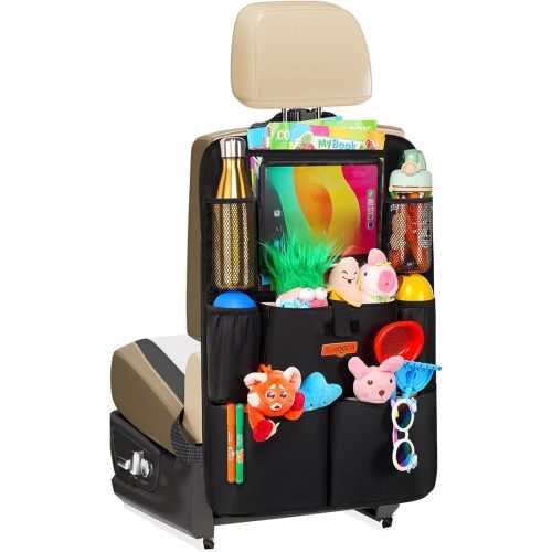 SURDOCA Upgraded Car Organizer with 11-inch Tablet Holder, 8 Pockets, Car Seat Protector for Road Trips - Car Storage and Organizers for Kids
