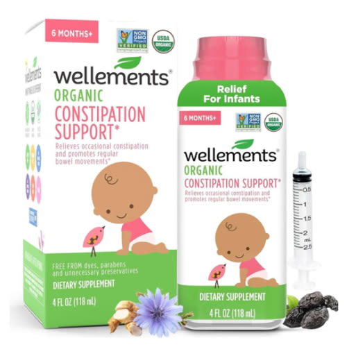 Wellements Organic Constipation Support | Safe and Gentle Organic Constipation Relief for Infants, Babies and Toddlers | No Harsh Laxatives | USDA Certified Organic | 4 Fl Oz. 6 Months +