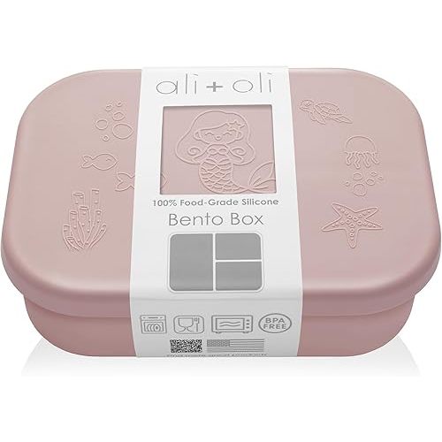 Ali+Oli Silicone Bento Box (Mermaid) Lunch Box for Kids, Toddlers, Preschoolers & Adults | BPA-Free and Spill-Proof | Ideal for School, and On-the-Go Meals| Perfect for Lunch, Snacks, and Meals