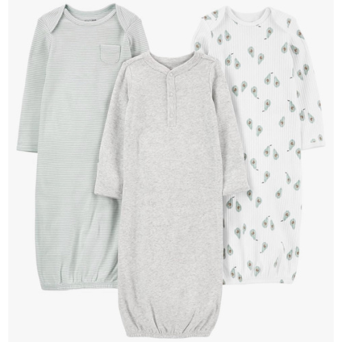 Simple Joys By Carter's Unisex Baby 3-pack Neutral Cotton Sleeper Gown Wearable Blanket, Avocados/Heather/Stripe, Newborn US