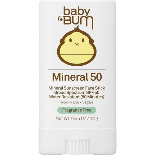 Sun Bum Baby Bum Mineral SPF 50 Sunscreen Stick - Hawaii 104 Act Compliant (Without Octinoxate & Oxybenzone) - UVA/UVB Face and Body Protection - Unscented for Sensitive Skin - Travel Size - 0.45 Oz