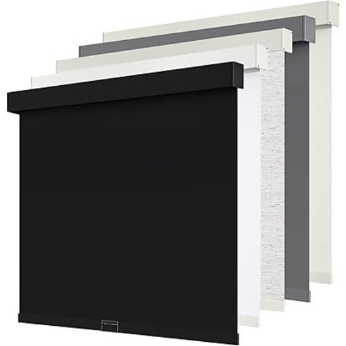 SUNOFF Cordless Blackout Roller Shades Blinds for Windows Free-Stop,Pull Down Room Darkening with Valance,Thermal Insulated Woven Fabric Window Door Blinds for Home,Office,Black 28" W x 72" L