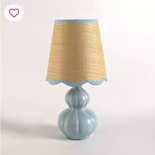 Blue Ceramic Mini Lamp with Scalloped Rattan Shade | Kirklands Home