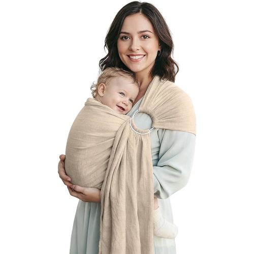 Baby Ring Sling Wrap, Lightweight Baby Carrier Sling Toddler Sling, Cotton Infants Wraps Carrier (7-35 lbs) for Toddlers, Cream